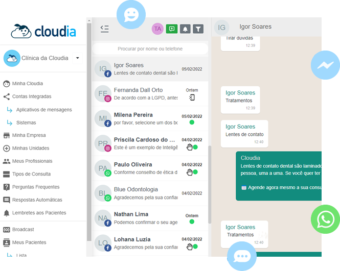 Menu “Perguntas Frequentes” - Cloudia - Chatbot para clínicas com