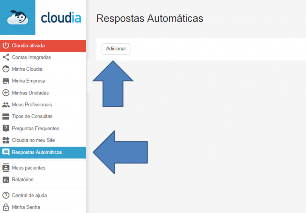 Menu “Perguntas Frequentes” - Cloudia - Chatbot para clínicas com