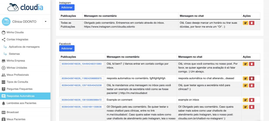 funcionalidades da Cloudia respostas automaticas